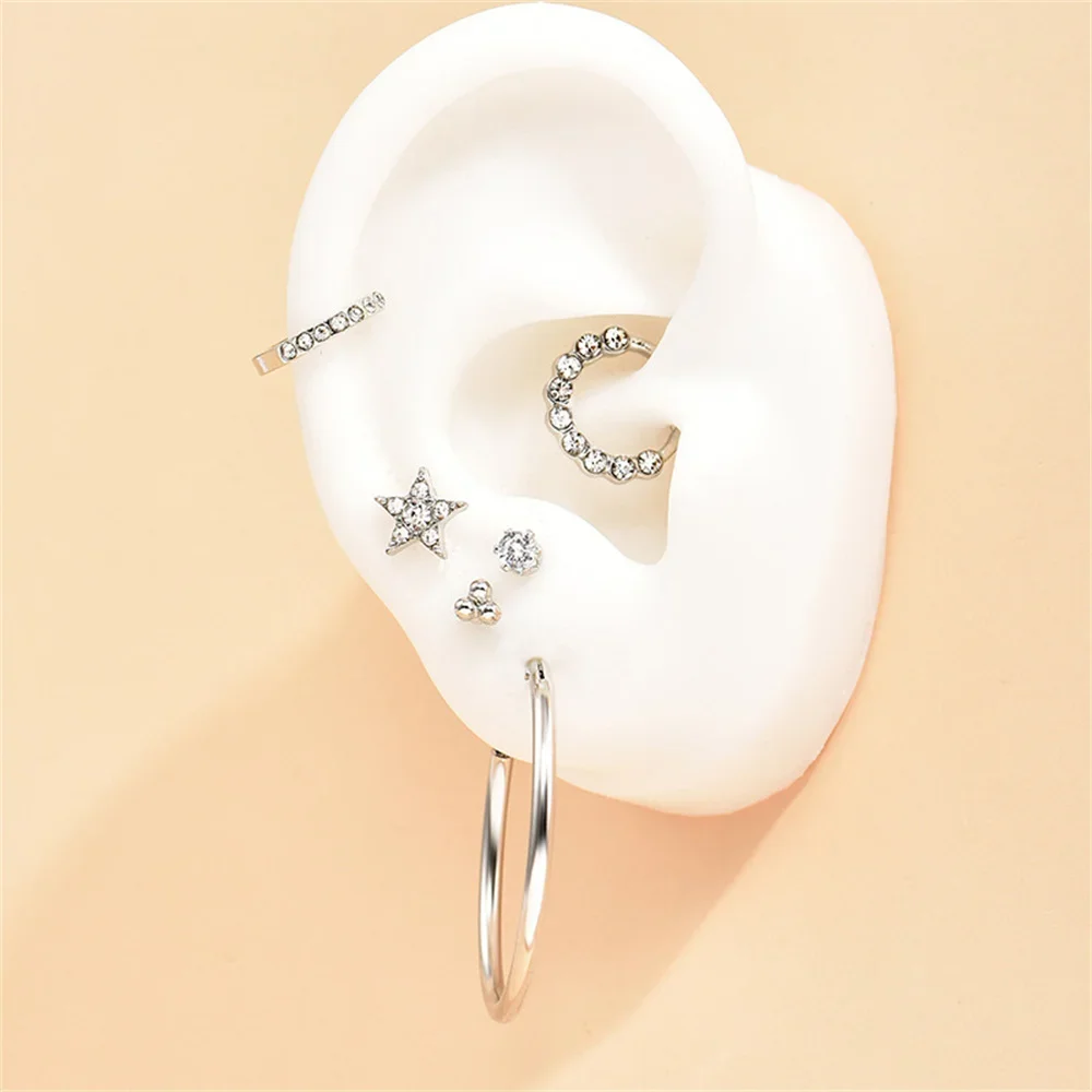 LXY-W Vintage Silver-plate Geometric Crystal Five-pointed Star Large Circle Pendant Earring For Women 2021 New Fashion Jewelry