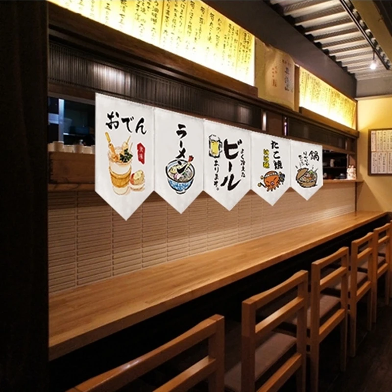 Sushi Restaurant Shop Short Rod Pocket Curtain - Triangle Flag Doorway Kitchen Printing Noren Izakaya Home Hanging Drape