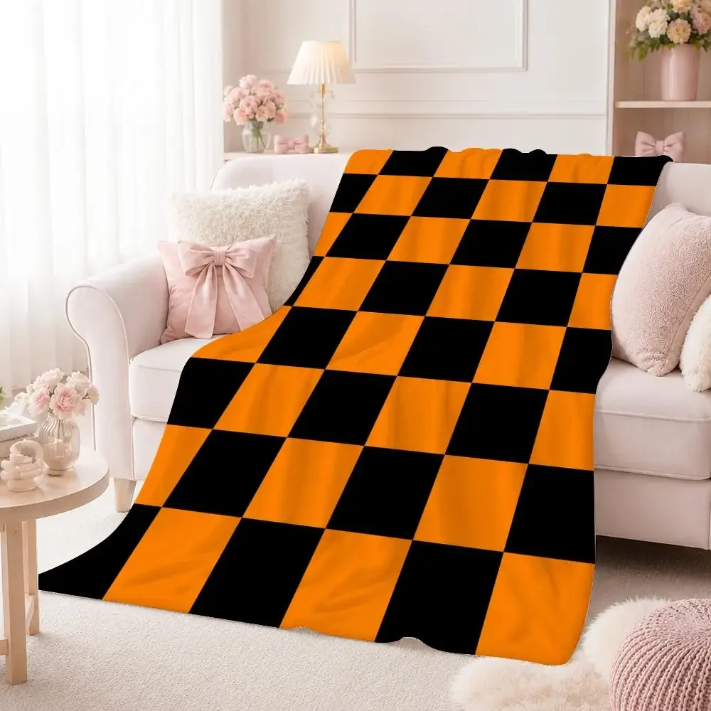 Halloween Checkerboard Pattern Throw Flannel 240g Blanket Soft Skin-friendly For Sofa Nap Air-Conditioned Room