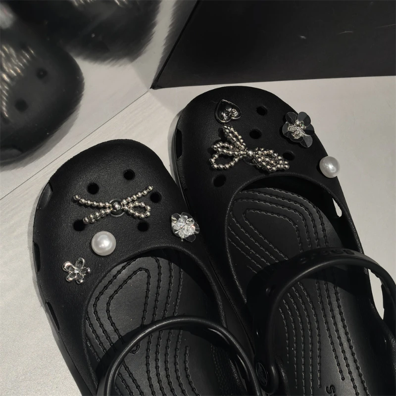 8PCS Elegant Pearl Bow Shoes Charms Set Rhinestone Flower Shoe Decorations for Clogs Sandals Luxury DIY Accessories ﻿