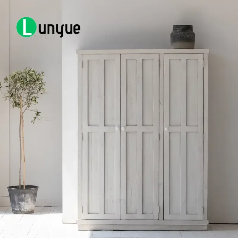 White Recycled Pine Wooden Cabinet Antique Design Country Style Storage Furniture for Living Room Bedroom Home Decor Simple