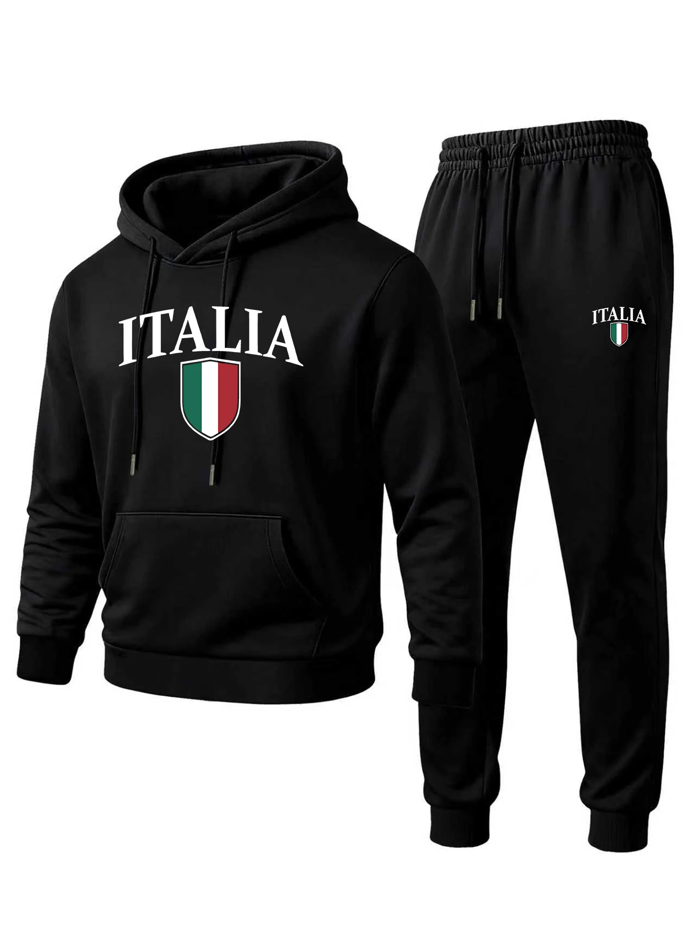 

2025 Autumn/Winter Men's classic hooded sweatshirt set, fashionable Italian flag print, comfortable and warm sportswear set
