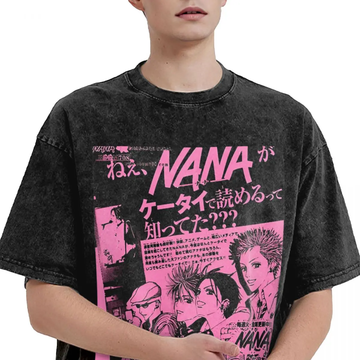 男性用アニメTシャツ,綿100%,ウォッシュドアニメTシャツ,オルカワイイ漫画,ヴィンテージストリートウェア