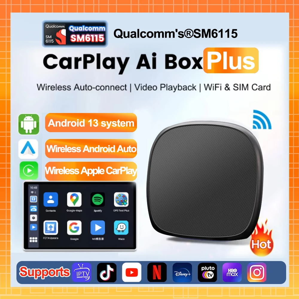 Android 13 Ai Box QCM 6115 Wireless Carplay And Android Auto CarPlay  WiFi 4g LTE GPS Built-in For Volvo Ford Benz VW Audi Toyot