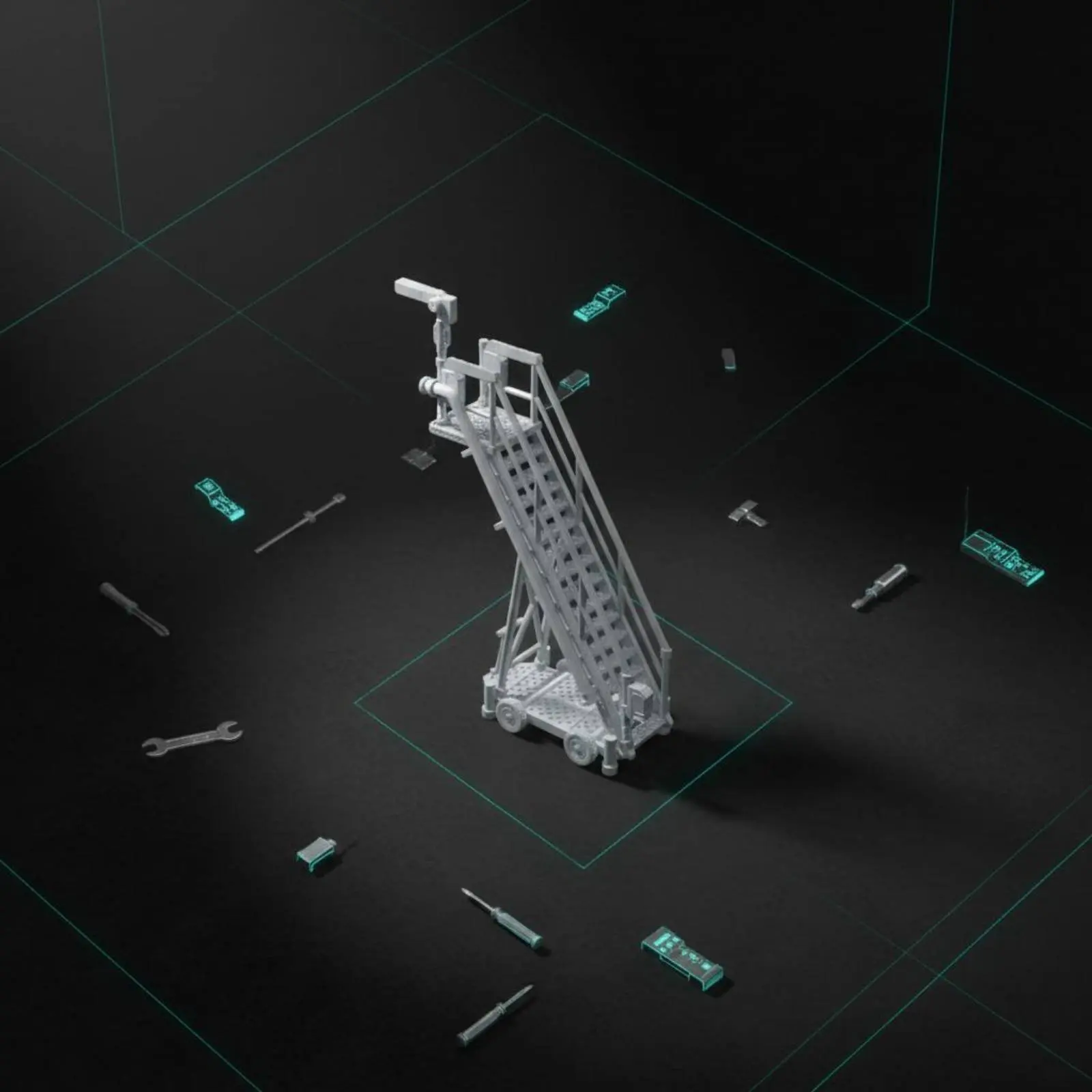 

Трехмерная 3D-модель: Футуристическая лестница для обслуживания ангаров-баз, аксессуар для демонстрационных сцен, готовый к покраске, товар для хобби