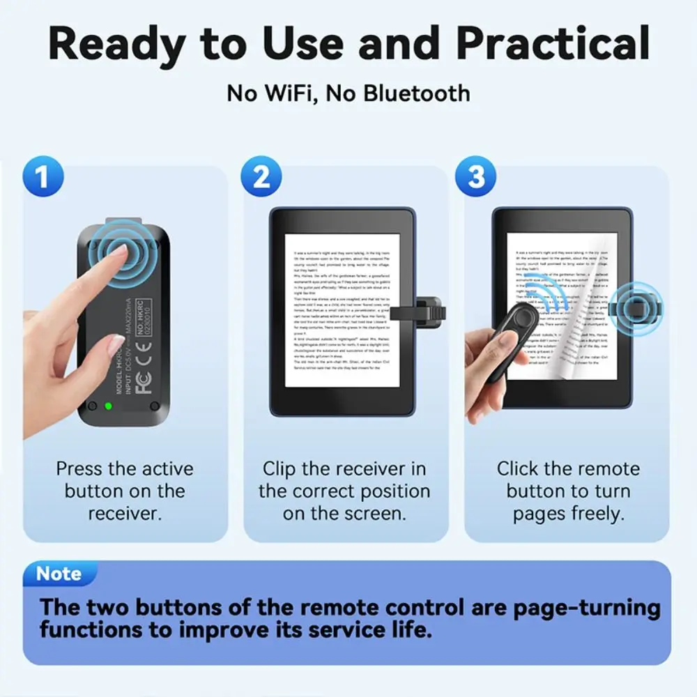 Wireless RF Remote Page Turner with Hand Strap Smart Remote Control Clicker Practical for Kindle Paperwhite Oasis Kobo Ereaders