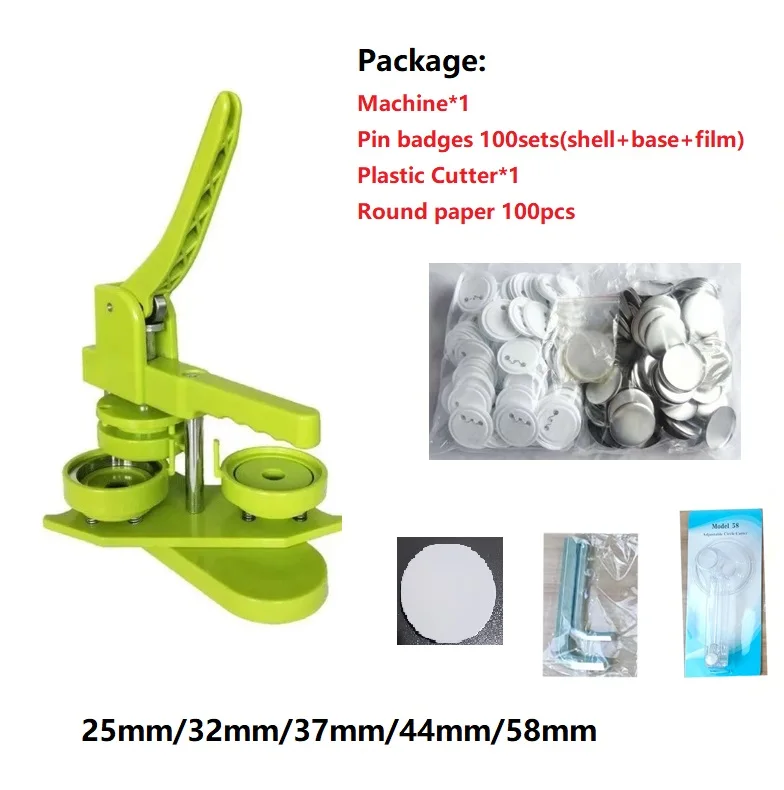 

32mm/1.25inch pin button badge maker machine with 100pcs button badge components&manual round button badge cutter badge maker