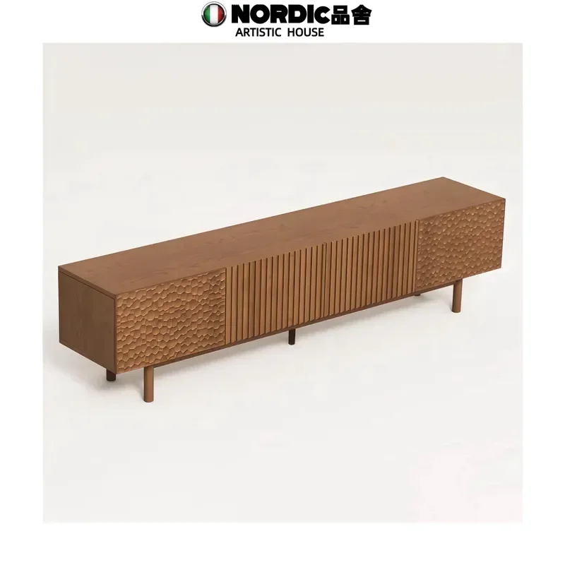 Nordic Antique Hammered Pattern Solid Wood TV Cabinet Wabi Sabi Retro Dining Sideboard Entrance Storage Console Table
