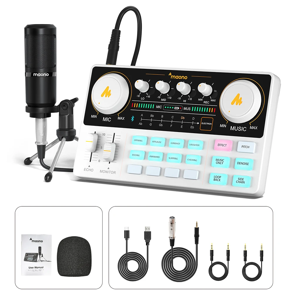 Maono AM200-S1 Sound Card Microphone Set MaonoCaster Audio Interface with Condenser Mic for Live Streaming,Recording,PC\Phone