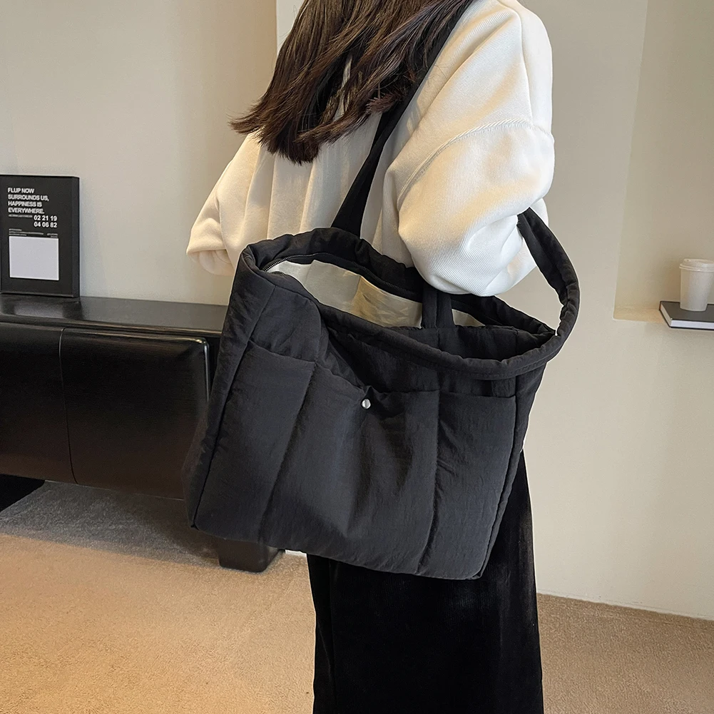 Ladies Puffer Shoulder Bag Solid Color Soft Underarm Bag Large Capacity Armpit Bag Ladies High Quality Handbag Commuter Tote Bag