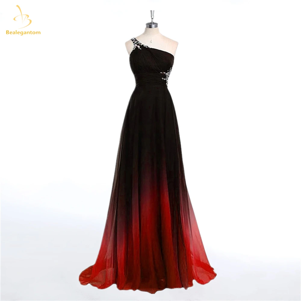 

Bealegantom New Gradient Chiffon Prom Dresses One Shoulder Beaded Sequin Sexy Ombre Formal Evening Party Gown Robes De Soiree