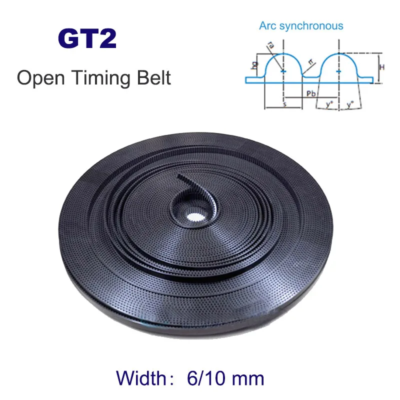 GT2 6mm/10mm Open Timing Belt Black PU Polyurethane Pitch 2mm 2GT Synchronous Conveyor Pulley 3D Printer Parts 1-10Meters