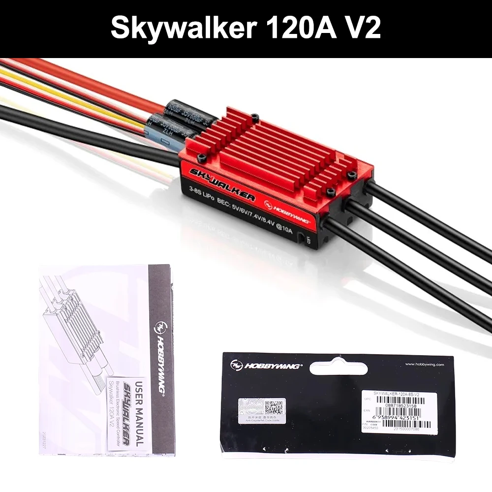 Hobbywing SkyWalker 120A V2 Brushless ESC Built-in UBEC 32-bit Control Core Anti-Backlash for Fixed-Wing RC Airplane Aircraft