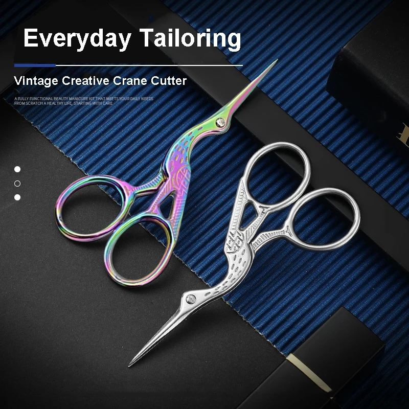 Creative Stainless Steel Crane Scissors Nose Hair Round Tip Eyebrow Trimming Scissors Pointed Crane Scissors Eyelash Trimming Be