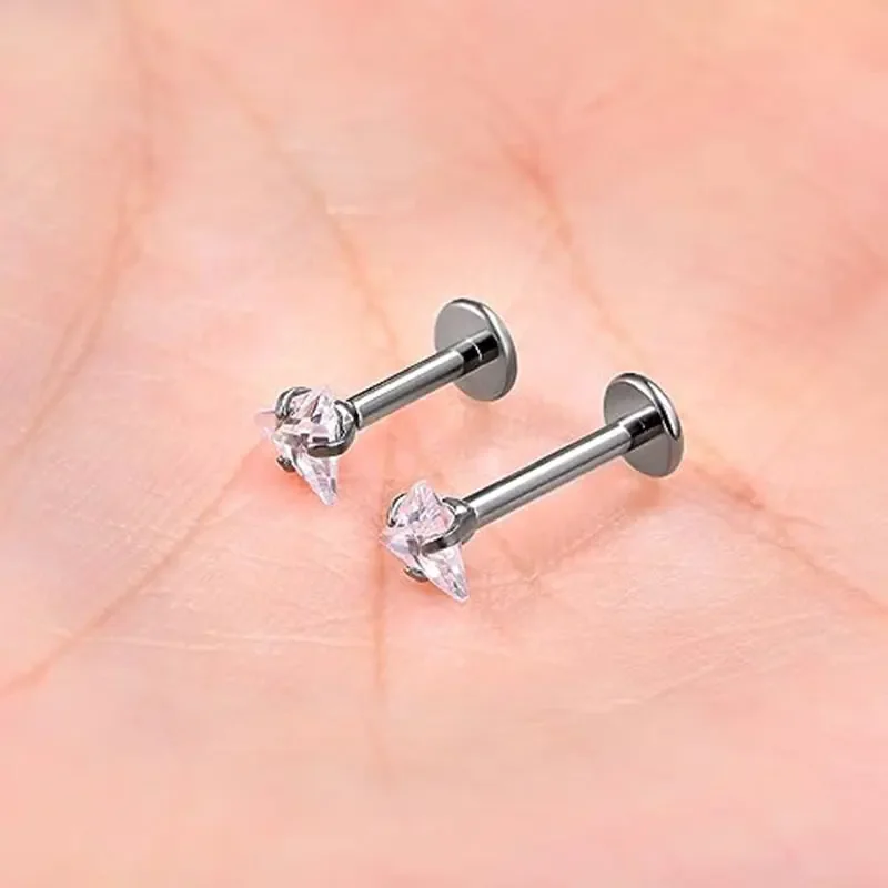 F136 Titanium Labret Lip Stud Triangle Zirconia Claw Zirconium Thread 16G Ear Cartilage Tragus Helix Earring Piercing Jewelry