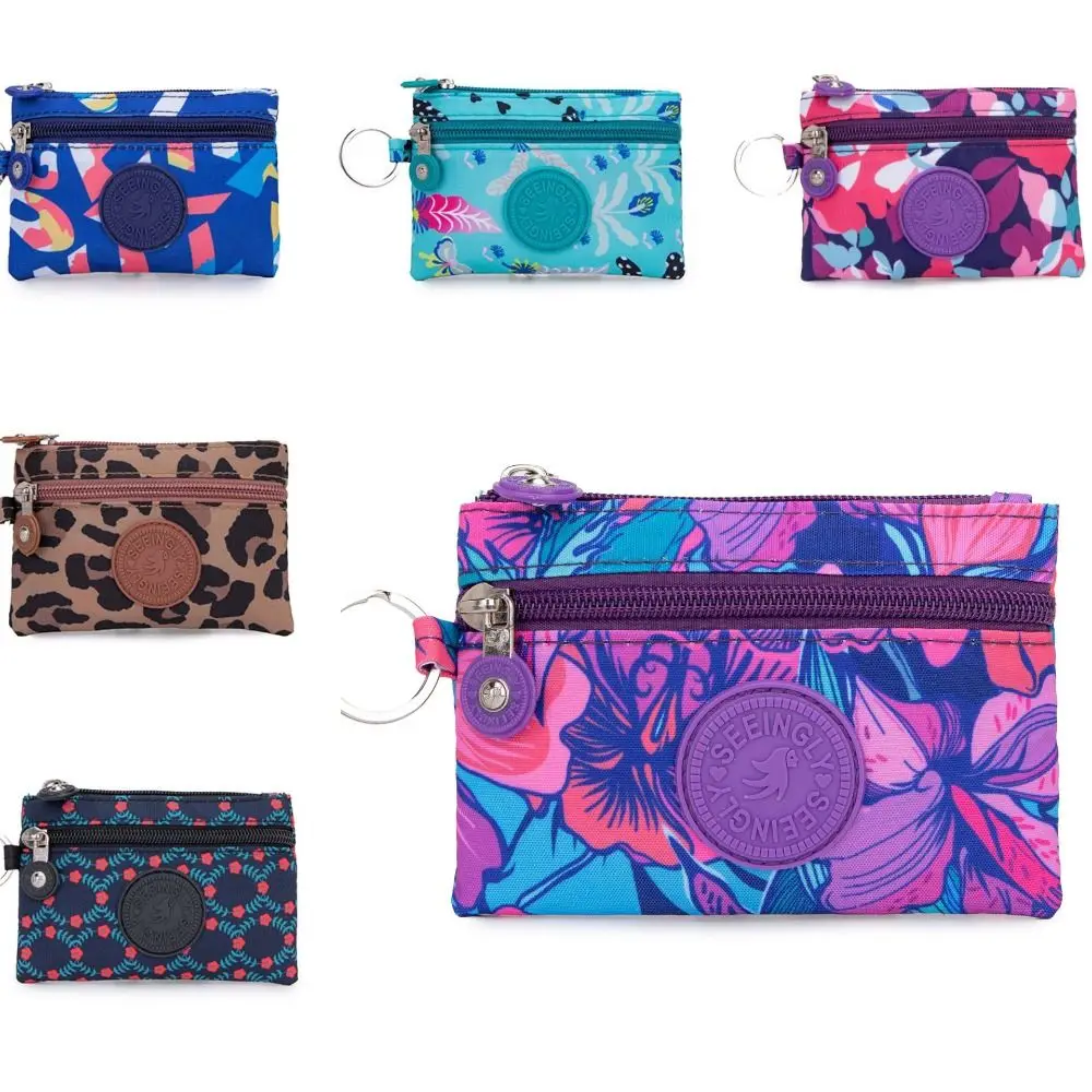 กระเป๋าใส่เหรียญผ้าแคนวาสแบบใหม่พร้อมพวงกุญแจ ลายดอกไม้ ช่องใส่บัตร กันน้ำ ทนทานต่อการสึกหรอ สำหรับผู้ชายและผู้หญิง