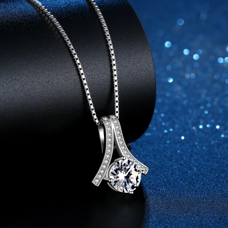 Chevron Necklace Pendant 2CT Moissanite Women's PT950 Platinum - Luxury pendant, layered shine, for business gatherings