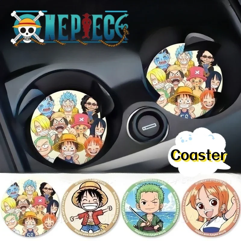 One Piece Roronoa Zoro Monkey · D · Luffy Anime Cartoon Cute Car Water Cup Mat Car Storage Slot Anti-Slip Heat Insulation Mat