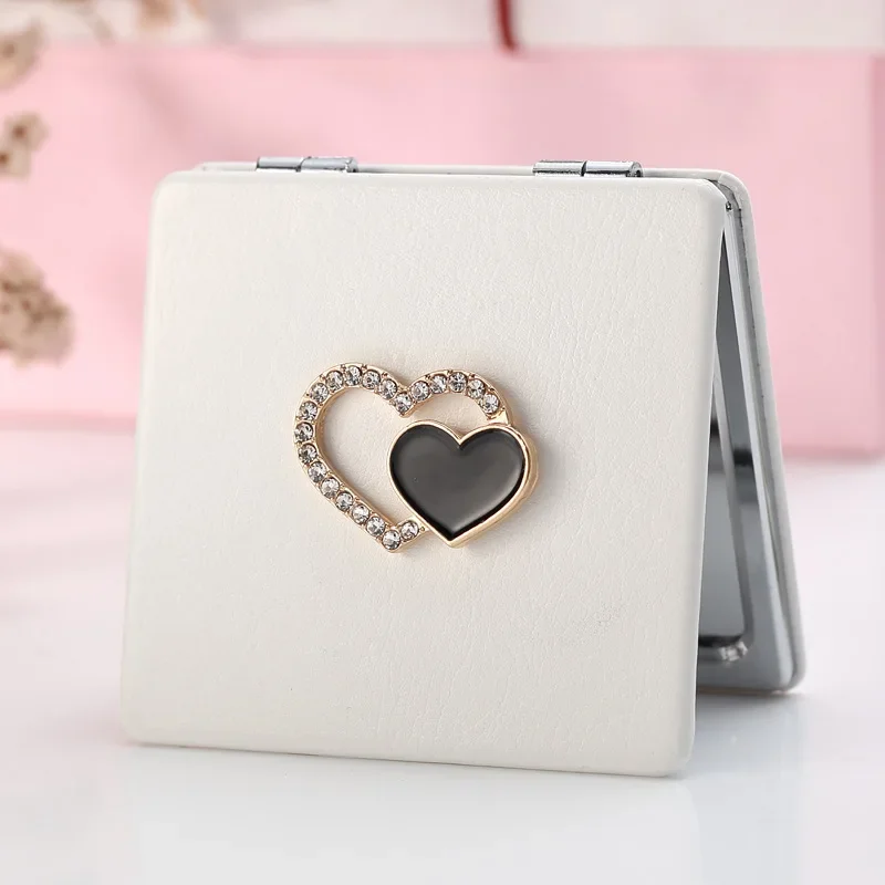 PU Leather Small Makeup Mirror for Girl Heart Mini Gift Love Double-sided Folding Portable Makeup Mirror