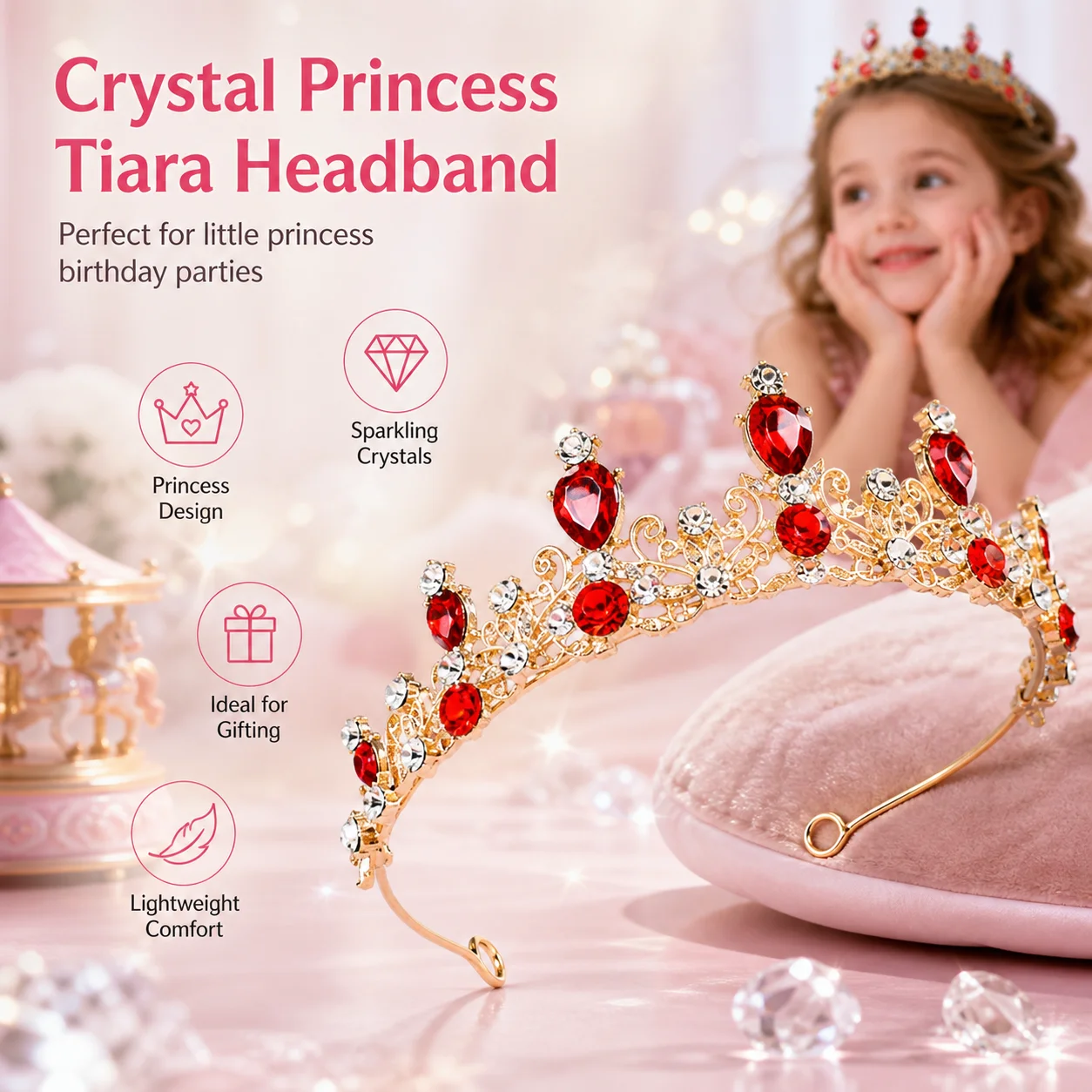 Little Girls Sparkly Rhinestone Tiaras and Crowns Light Luxury Princess Diadem Women Birthday Party Hair Jewelry Ornaments - view 4