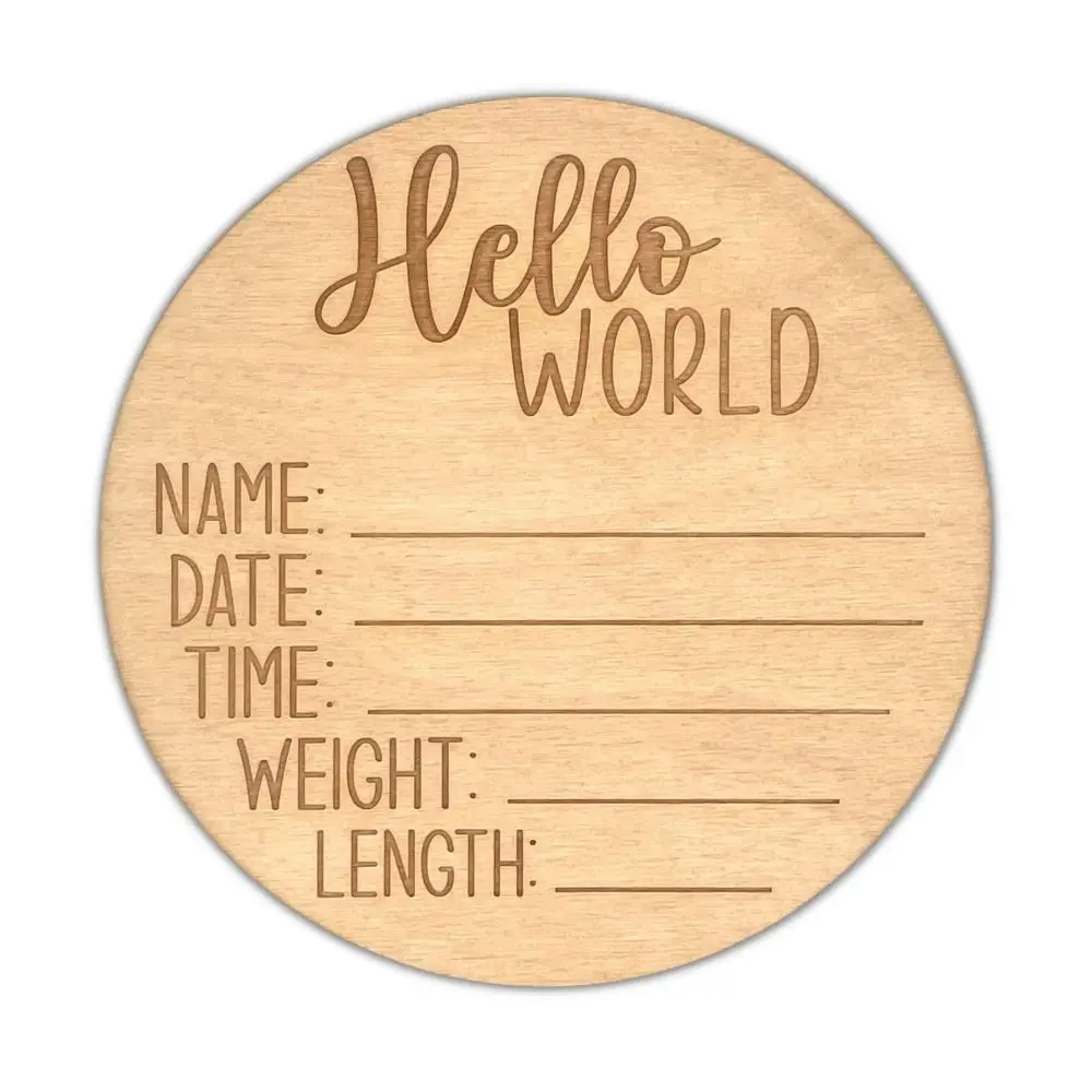 Baby Announcement Sign 15 cm Wooden Hello World Newborn Welcome Sign Birth Baby Name Plaques for Photo Props