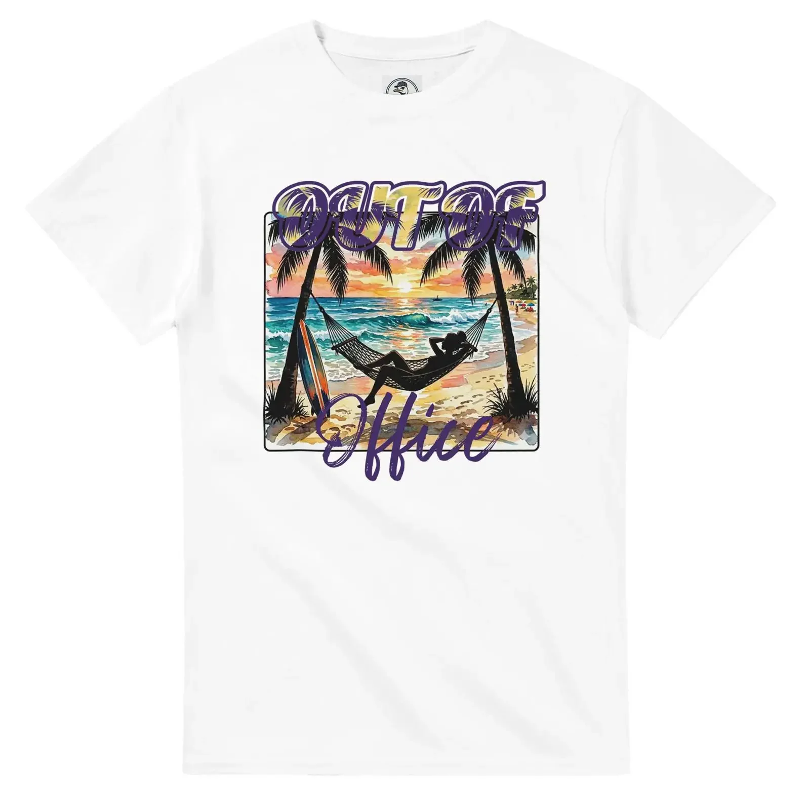 Out of Office Beach T Shirt Vacation Hammock Palm Trees Surfboard  vintage Washed graphic Unisex Slightly Top For Everyday Wear