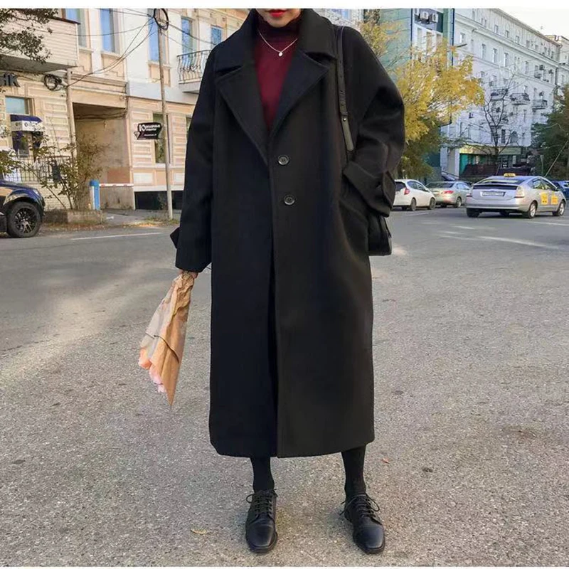 Casual Warm Woolen Coat Oversize 2023 Spring Women Coat Female Long Coat Fashion Korean Preppy Style Retro Versatile Windbreaker