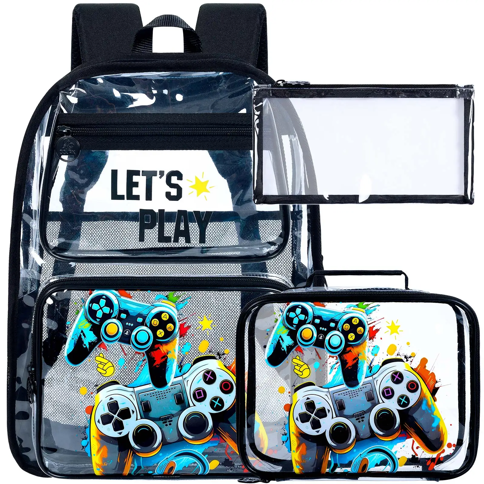 

3PCS Clear Backpack for Boys,16" Truck Transparent Bookbag , Cool See Through Backpacks with Lunch Bag