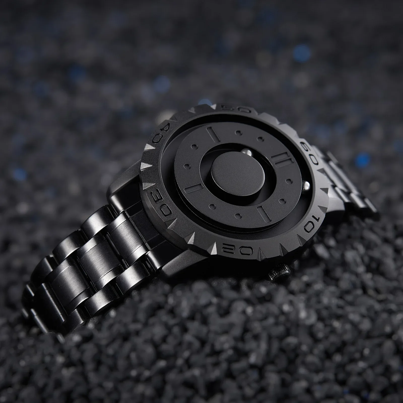 Men's Personal Creative Watch Magnetic Rolling Drows Tide Black Technology Cool Concepts Design WristWatch Reloj Hombre