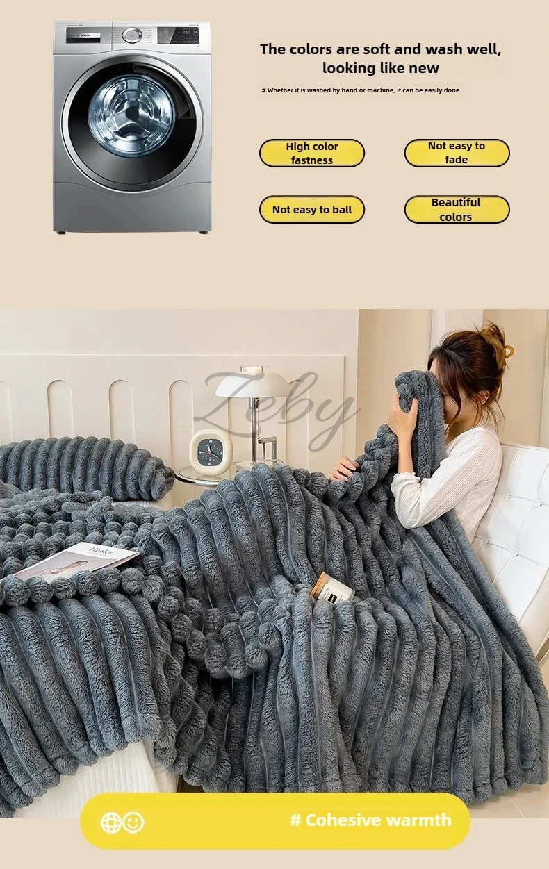 Neue Künstliche Kaninchen-Plüschdecke für den Frühling, Warme Komfortable Sofadecke, Verdickte Warme Multifunktionale Wohndecke für den Herbst – Detail 15