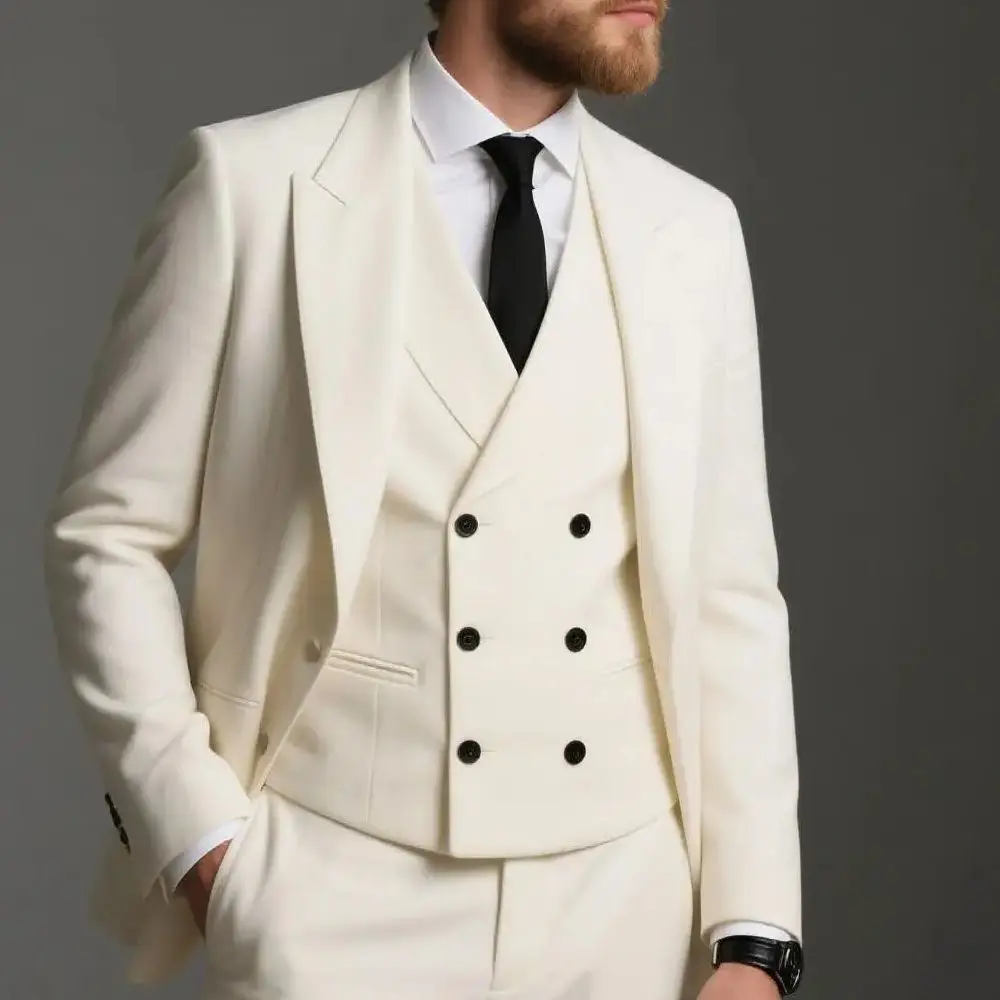 

3 Piece Burgundy Men's Suits Elegant Full Set Single Breasted Peaked Lapel Blazer Formal Prom Business Suits(Jacket+Pants+Vest)