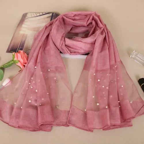 

Fashion Women Long Scarf Wrap Shawl Ladies Beaded Large Soft Scarves Arab Headscarf Stole Islamic Plain Pashmina Turban 190*85cm