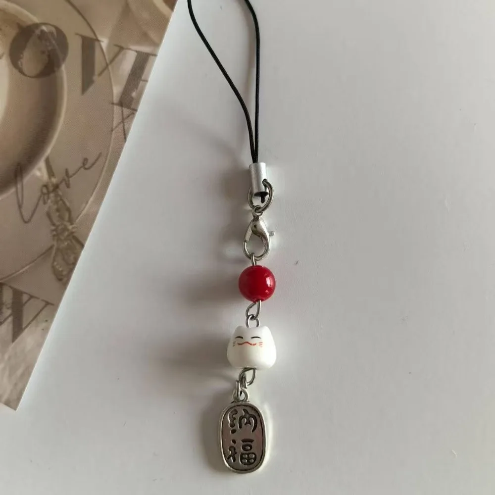Cute Lucky Money Cat Beaded Phone Charms Phone Straps Keychain Bag Accessories Phone Key Strap Lanyard Charm Rope Decor Pendant