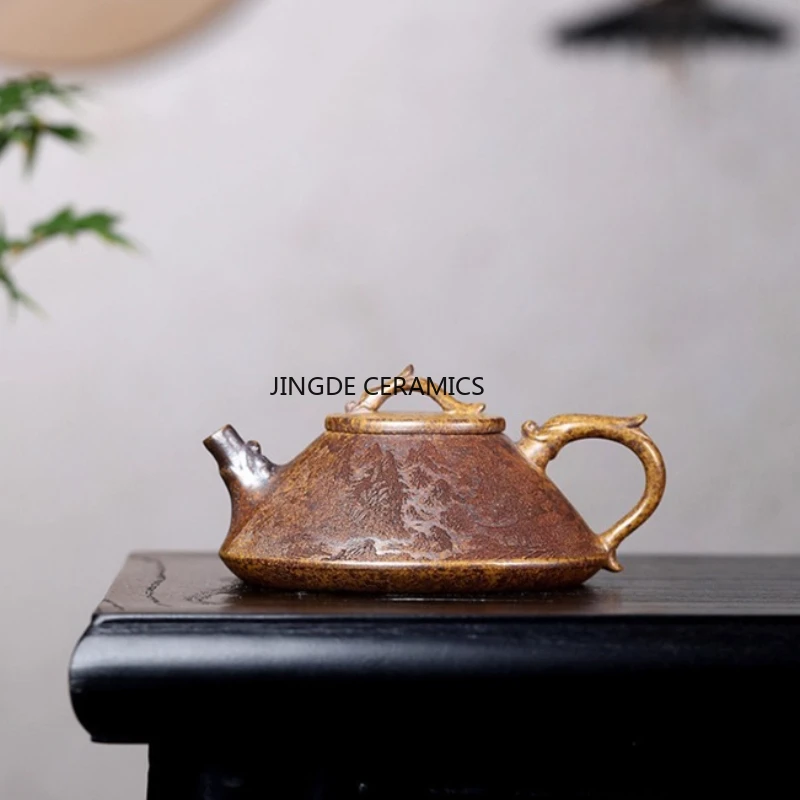 

Чайник из фиолетовой глины ручной работы Yixing 150cc, китайский резной фиолетовый глиняный чайник ручной работы, домашний горшок для красоты, аксессуары для чайной церемонии