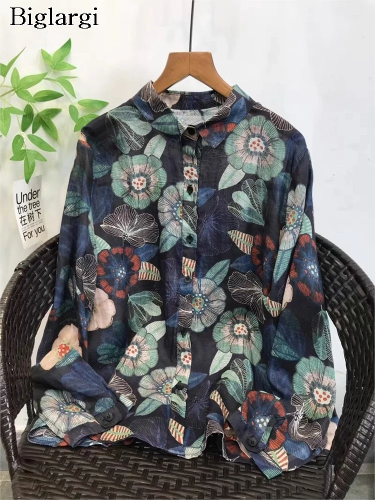 

Осенние рубашки большого размера, женские модные повседневные женские блузки с цветочным принтом, свободная женская рубашка с длинным рукавом