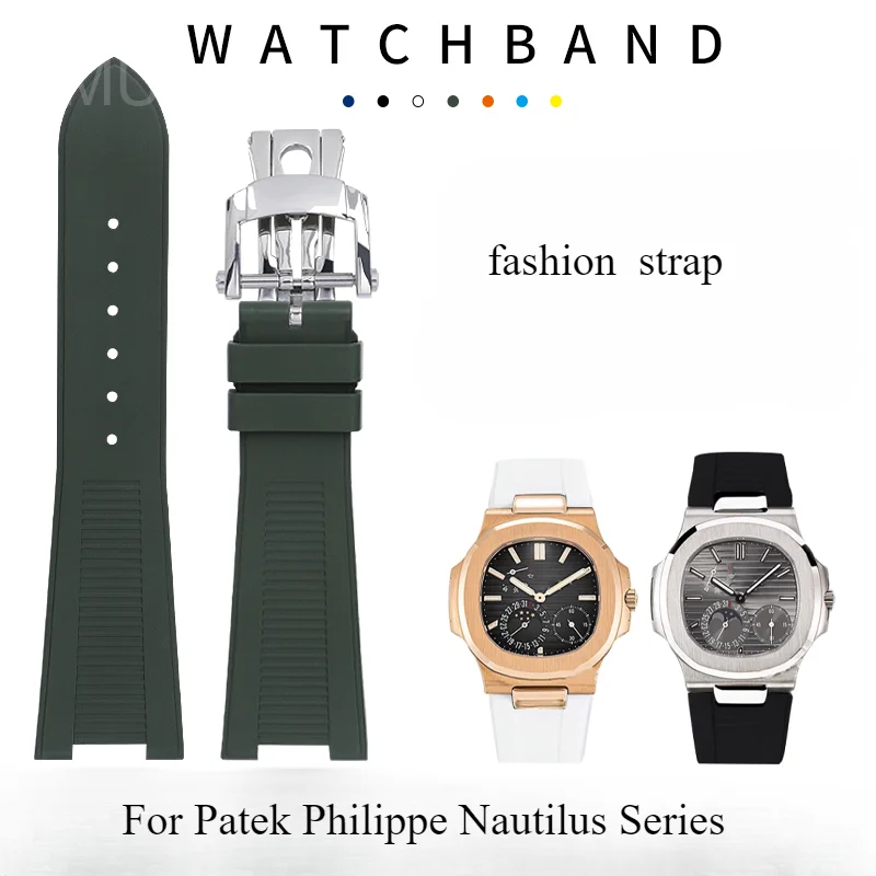 For Patek Philippe Fluororubber Nautilus Series 5711/5712/5726/5980 Original Elegant Watch Strap with Groove 25x13 Mm