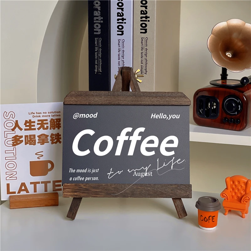

Vintage solid wood erasable handwritten blackboard desktop message board pull-out bracket coffee shop display board