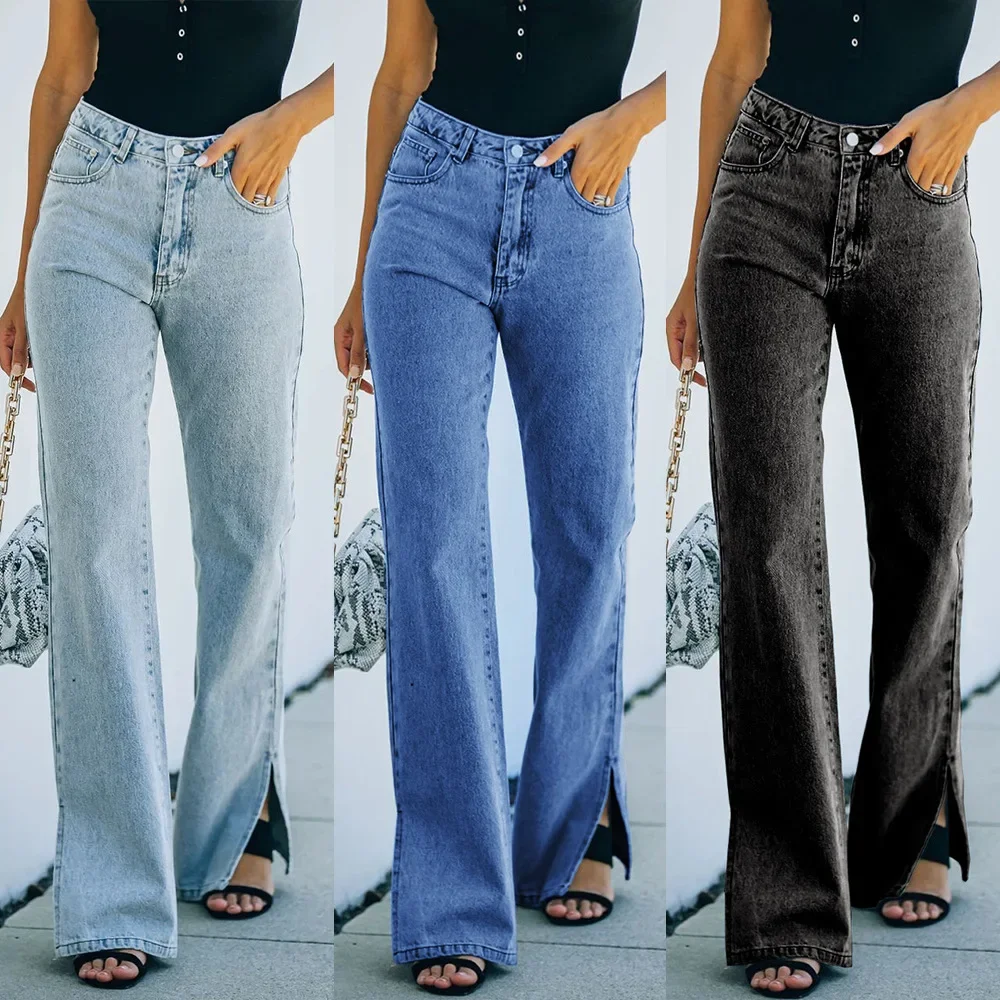 

Women Jeans Wide Leg Pants Denim Ankle Length Loose Fit High Waist Washing Pockets Streetwear Zipper Fly Slight Strech 2024