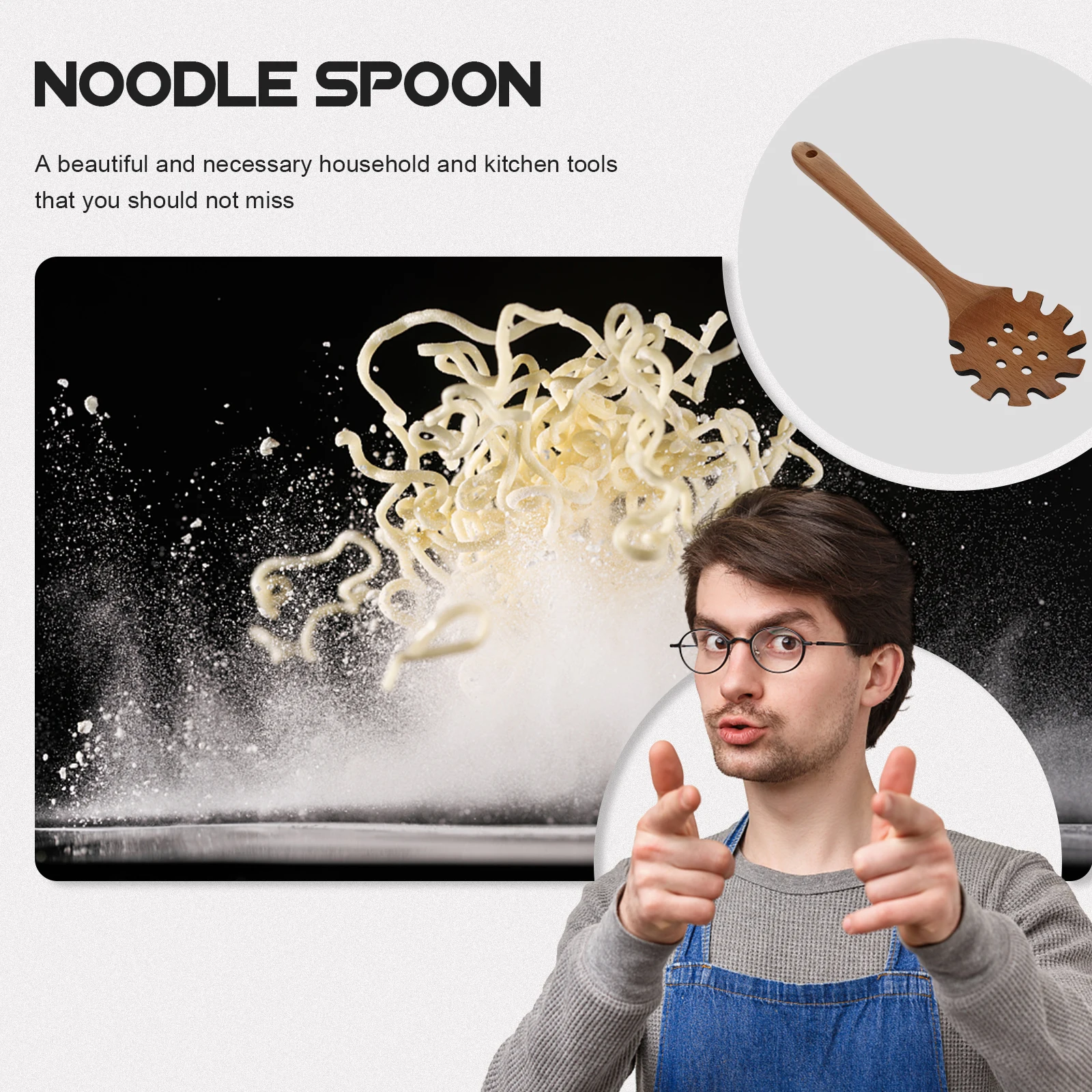 

1Pcs Beech Wood Noodle Colander Spoon Hollow Design Long Handle Kitchen Strainer Cooking Utensil Spaghetti Spoon Server