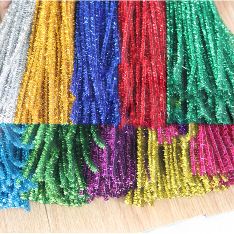 100 pçs colorido chenille haste torcida lã raiz barra macia fio de ferro diy artesanato torção decorações limpadores de tubulação de pelúcia