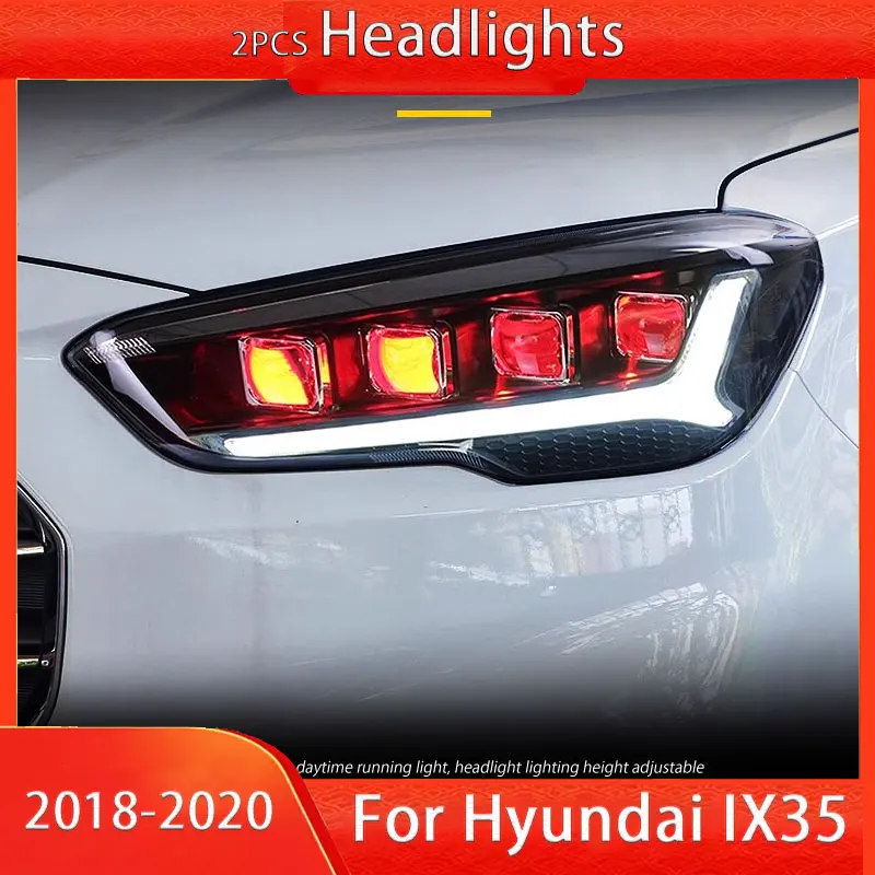 Car Accessories for Hyundai IX35 LED Headlight 2018-2020 Headlights IX35 DRL Turn Signal High Beam Angel Eye Projector Len