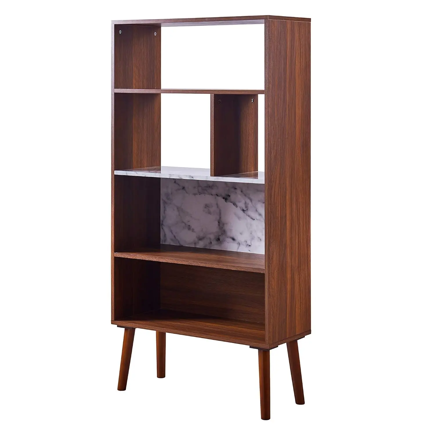 Wood Bookcase with Faux Marble Shelf & Accents for Entryway Living Room Office 58 inch Height, Customized