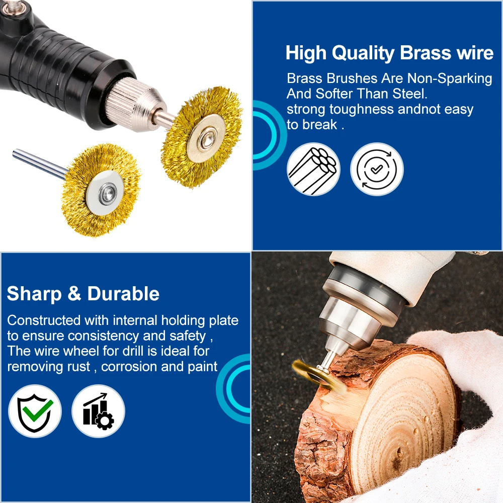 XCAN 10/20 шт., щетки из стальной проволоки, шлифовальный круг с хвостовиком 3 мм для аксессуаров Dremel, мини-дрель, вращающийся инструмент