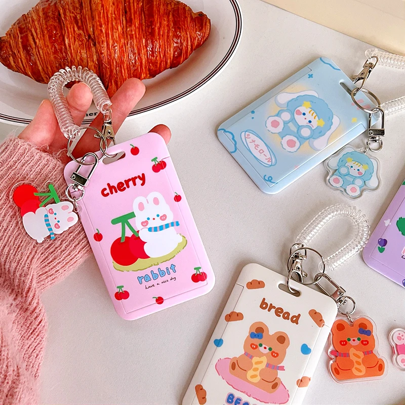 Cute Rabbit Bear Photocard Holder Business Card Holder with Pendant Portable ID Card Protective Case Card Cover Keychains