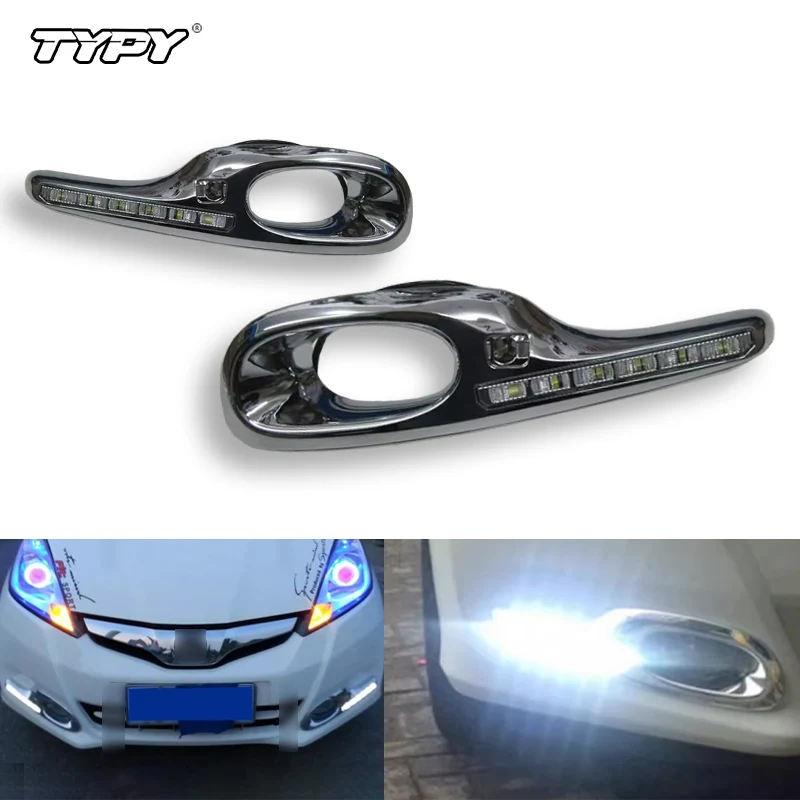 TYPY Car LED Daytime Running Lights For Honda Jazz fit 2011 2012 2013 DRL Fog lamp driving lamp with Yellow turn signal light