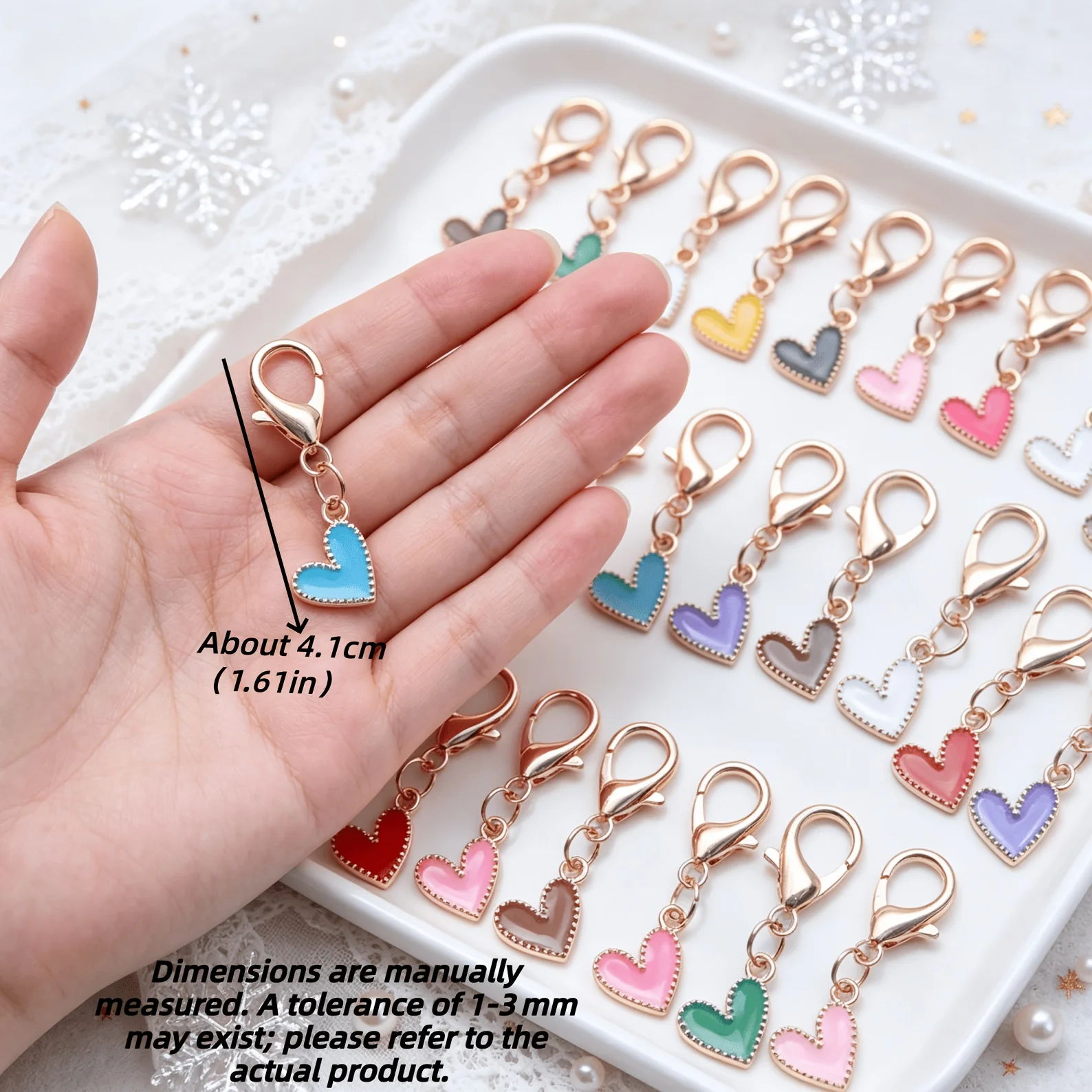 10/20/30pcs Macaron Colored Love Pendant Drip Oil Heart shaped Lobster Chain Key Pendant Handmade DIY Accessories Festival Gift