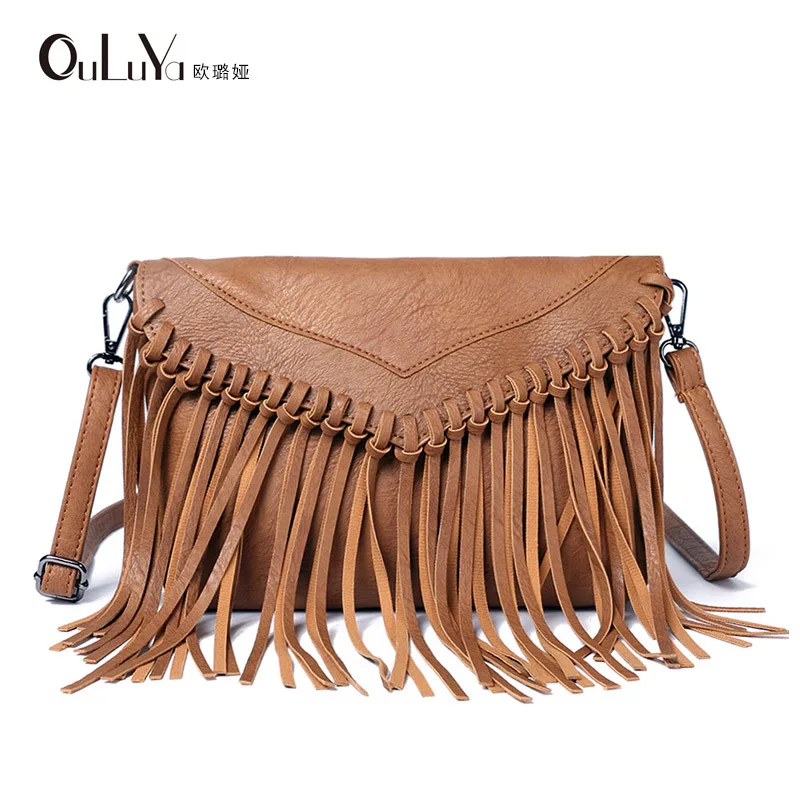 

2024 Personalized Punk Retro Style Trendy Girl Envelope Tassel Bag Women's Shoulder Bag Crossbody Bag crossbody purse women bag