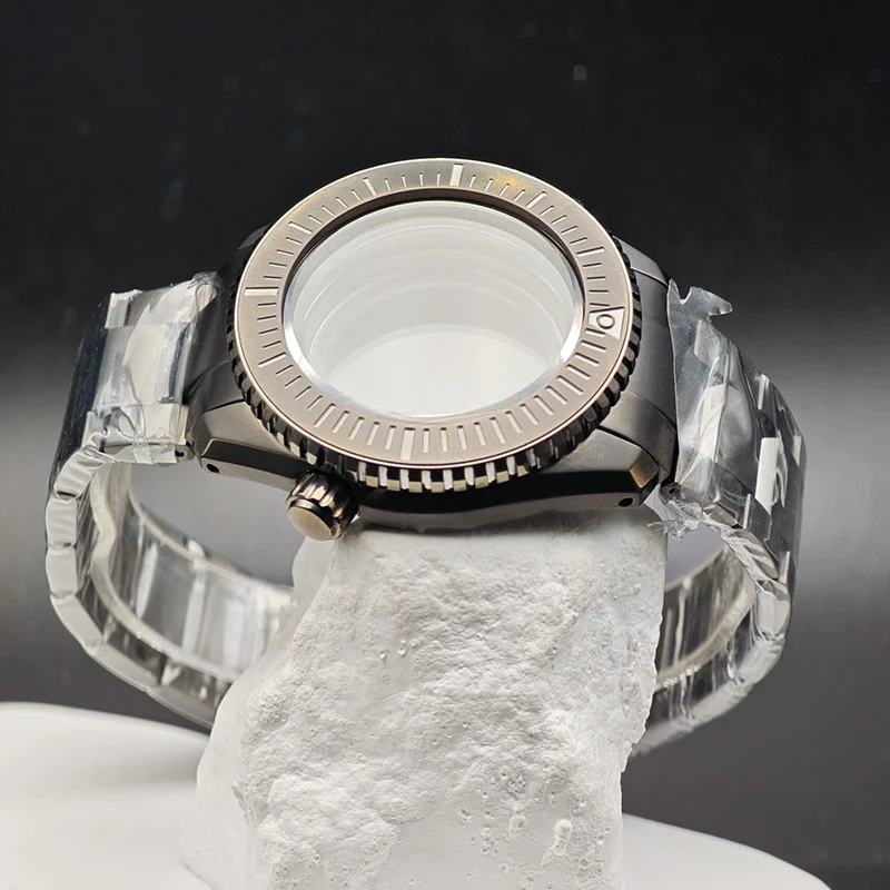 44.8MM NH35 Case Stainless Steel  Watch Case Fits NH35 NH36 4R 7S Movement Stainless Steel Gun Color Men's Watch Sapphire Glass