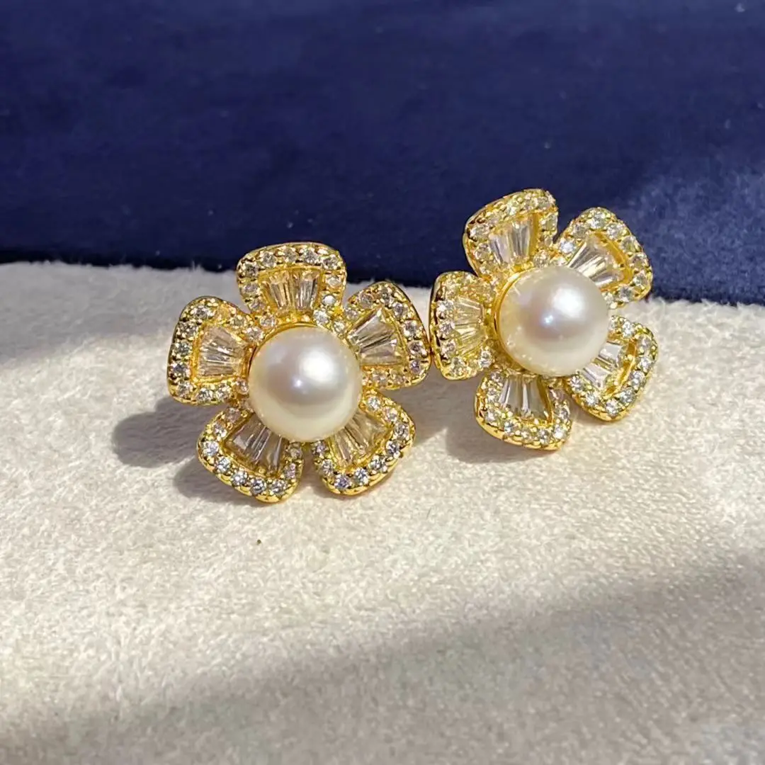 

Основы для серег-гвоздиков в форме цветка из стерлингового серебра S925, фурнитура для крепления жемчуга 6-7 мм