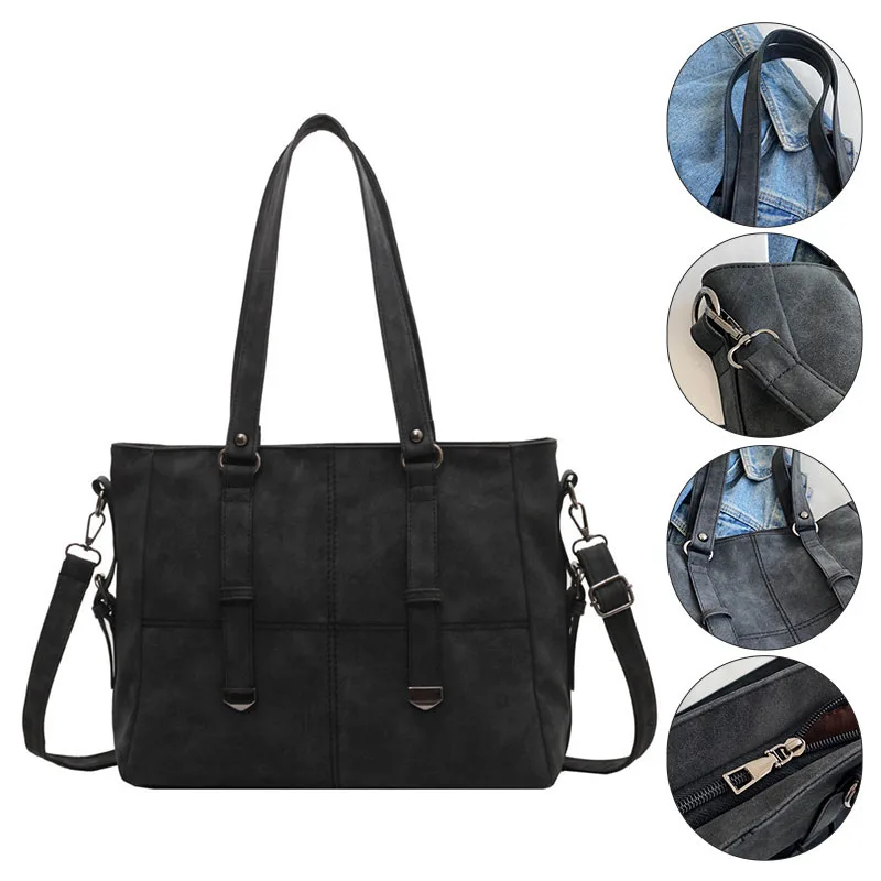 Women Lady Retro Handbag Large Tote Pu Leather Shoulder Bag Commuting Crossbody All-In-One Vintage Class Commute Tote Bag
